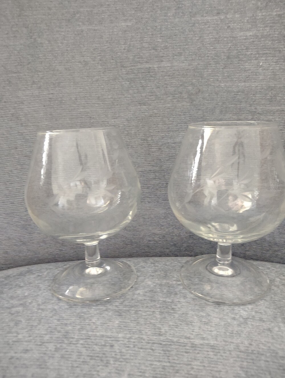 Brandy Snifter Stemmed Glasses Etched Flower